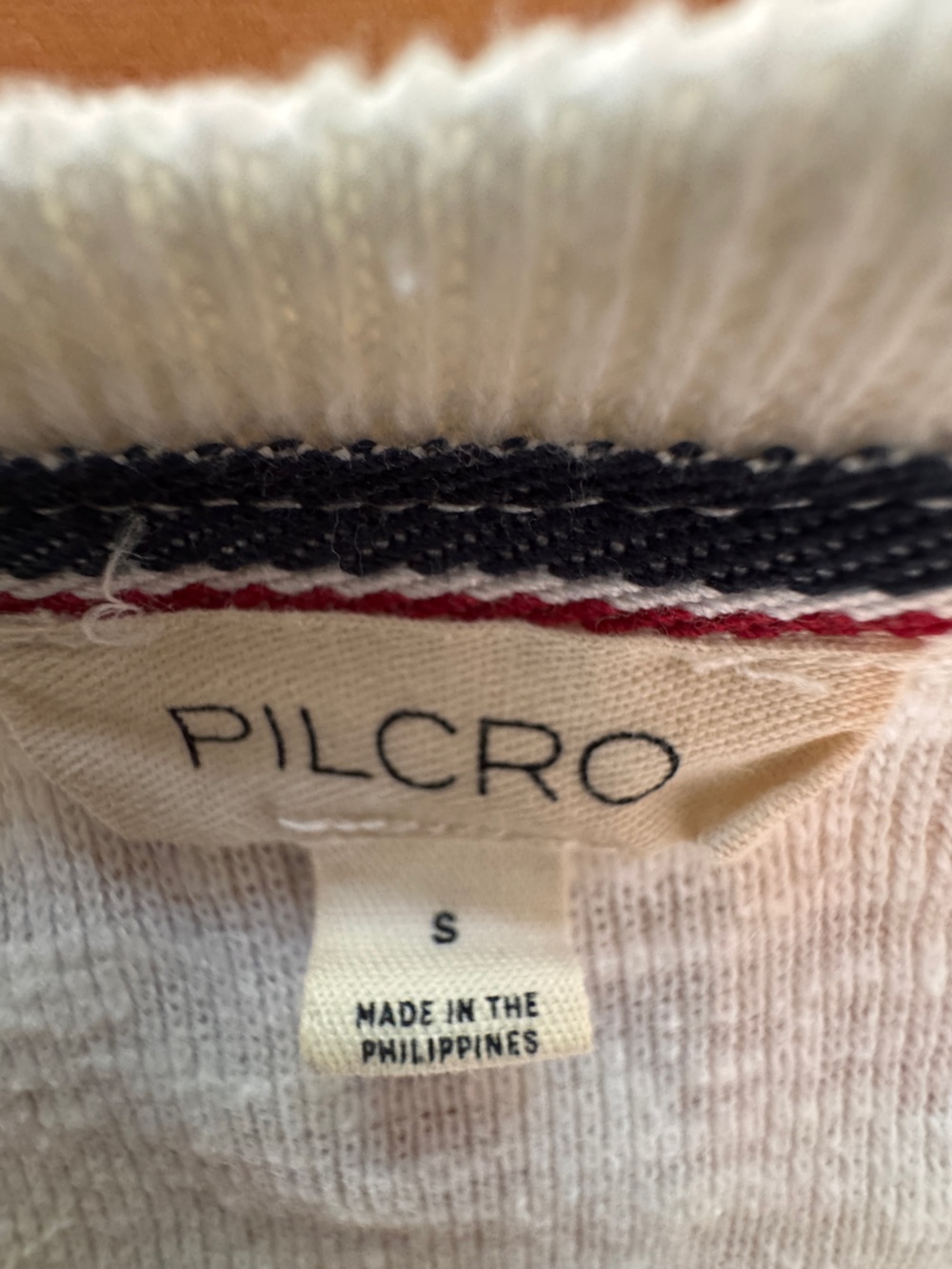 Pilcro Lightweight Cream Thermal Raglan Crewneck Top with Ruffle Detail - Picture 4 of 6